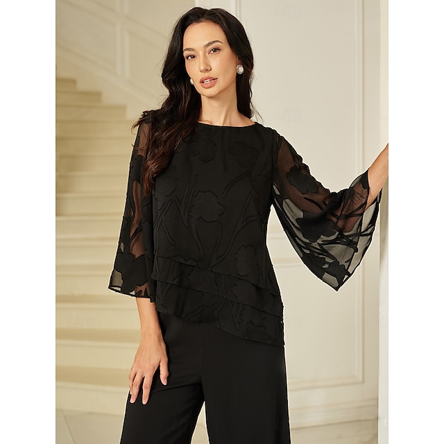  Damen Spitzenbluse Bluse Elegante Oberteile Chiffon Tops Einfarbig Blumen Grafik Elegant Stilvoll Basic Halbarm Flattrige Ärmel U-Boot-Ausschnitt Normale Oberteile Hochzeitsgast Arbeit Täglich