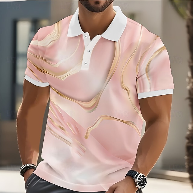  Miesten Abstrakti Geometrinen Polo Lyhythihainen Poolopaidat Kauluskäänne Business Casual liiketoiminta Urheilu- ja treenivaatteet Arki-asut 3D-tulostus Napit Kesä Keltainen Punastuvan
