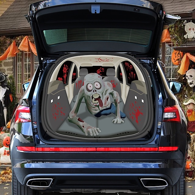  Halloween Kofferraum Leckerli Auto Banner Auto Dekoration,Geister Halloween Dekorationen Halloween Stoff Auto Dekoration Halloween Auto Kofferraum Dekoration Geist Kürbis Wandbelag