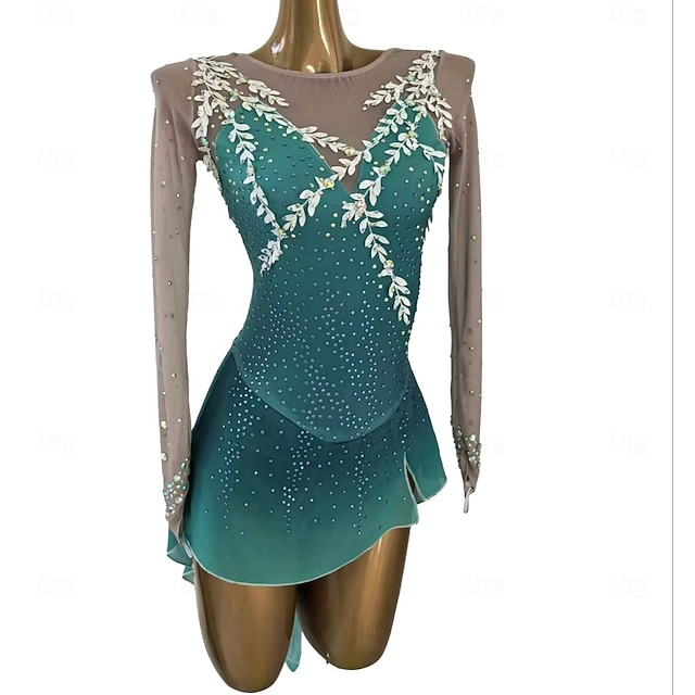 Figure Skating Dress Women's Girls' Ice Skating Dress Green Open Back Asymmetric Hem Mesh High Elasticity Training Competition Skating Wear Classic Crystal / Rhinestone Long Sleeve Ice Skating Figure 2026 - GBP 235 Figure Skating Dress Women's Girls' Ice Skating Dress Green Open Back Asymmetric Hem Mesh High Elasticity Training Competition Skating Wear Classic Crystal / Rhinestone Long Sleeve Ice Skating Figure 2026 - GBP 235