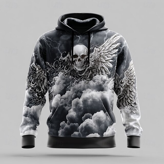  Homens Caveiras 3D Moletons Moletom Moletom Moletom com capuz Gola Redonda Legal Impressão 3D Bandagem Streetwear Preto Azul Com Cordão Arte Gráfica Outono Inverno Designer