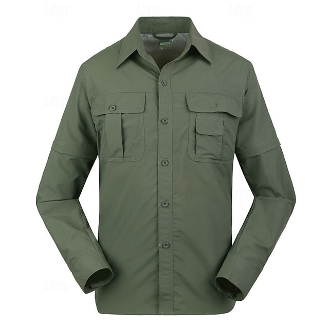  Herren Wanderhemd Wanderspitze Cargo-Shirt Langarm Umlegekragen Oberteil Außen Wasserdicht Winddicht Leicht Polyester Dunkelgrau Armeegrün Khaki Laufen Camping / Wandern / Höhlenforschung