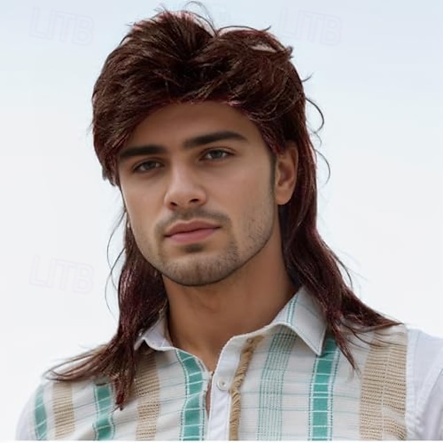  Parrucche unisex stile mullet, stile anni '70 e '80, da uomo, con capelli punk rocker, lunghe e a strati, per cosplay, per uomini e donne, per feste di Halloween, costumi di tutti i giorni.