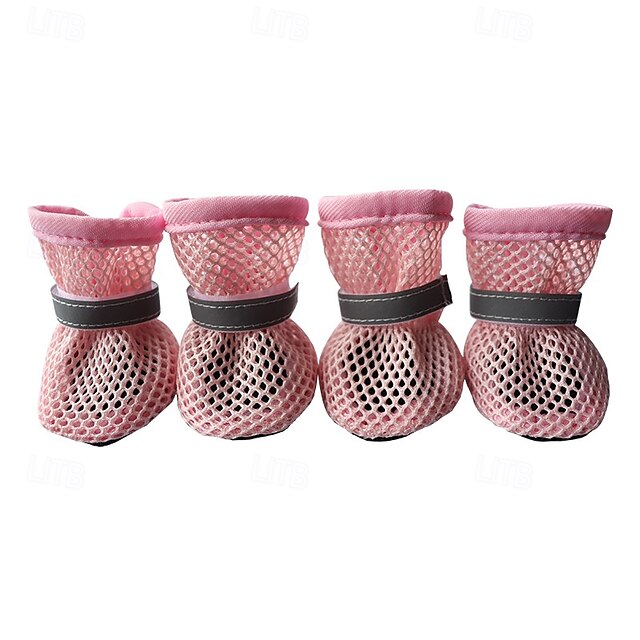  Zapatos de malla para perros, botas para mascotas, zapatos transpirables para perros pequeños, sandalias impermeables para mascotas con suela antideslizante y cierre de cremallera, protector duradero