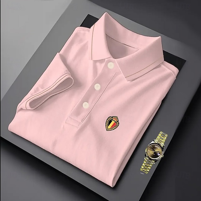  Voor heren Golfshirt Casual Revers Korte mouw Kantoor Duitsland Nationale vlag Knop Zomer Roze Marineblauw Bruin Golfshirt