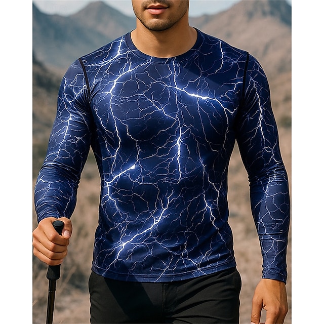  Herre Vandretop T-shirt Langærmet Rund hals T-shirt Toppe Udendørs Hurtigtørrende Letvægt Elastisk Åndbart Pullover Polyester camouflage Marineblå Blå Grå Tennis Golf Løb