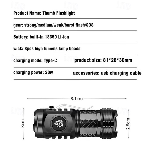Three-Eyed Monster Mini Flash Super Power Flashlight, German Thumb ...