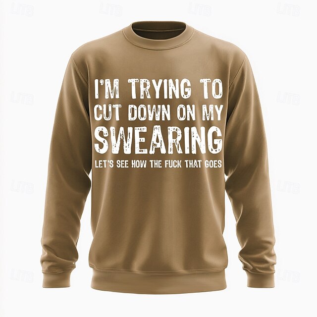  Men's Funny Slang Sweatshirt Fashion Daily Long Sleeve Crew Neck Black White Crewneck 3D All Seasons Designer