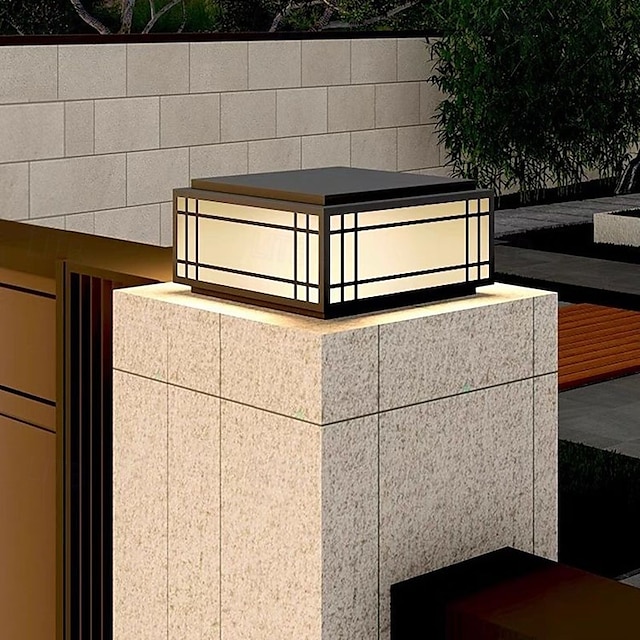 Lampada da esterno moderna, per ingresso in cortile, con colonna per esterni, corpo in metallo, per patio, 110-240 V, 5 W.