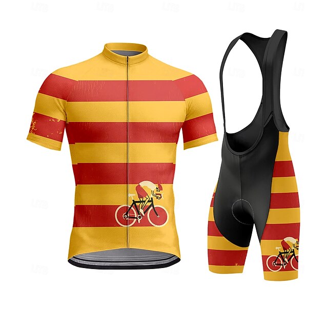Men's Cycling Jersey with Bib Shorts Short Sleeve Orange Bike Sports Graphic Lines / Waves Stripes Clothing Apparel4