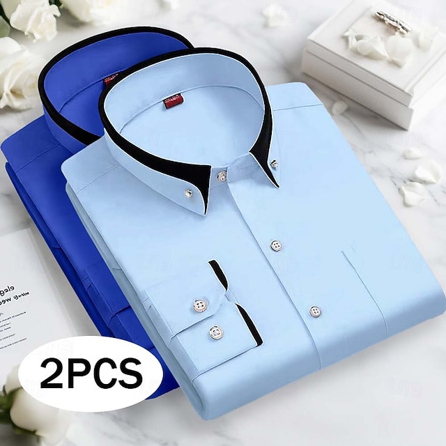  Per uomo Camicia elegante Camicia button-down Camicia non stiro Colore Solido / Tinta Unita Matrimonio Affari Rosa+Viola Blu navy + nero Blu + blu navy Bianco + nero Manica Lunga Collo ripiegato