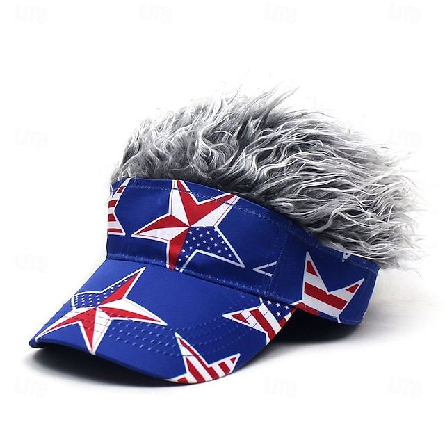  Voor heren Vizierhoed met puntige pruiken Nep haar vizier Pruik Heren Zonnehoed Baseballpet pruik hoed Koffie Grijs Mix van polyester / katoen Afdrukken Modieus Casual Dagelijks Independence Day