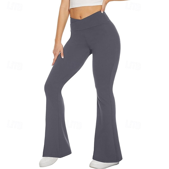  Women's Bell Bottom Slacks Streetwear Casual Full Length Natural Plain Elastic Waist Comfy Outdoor Comfortable Outdoor Streetwear Dark-Gray Navy Black Fall Regular Fit