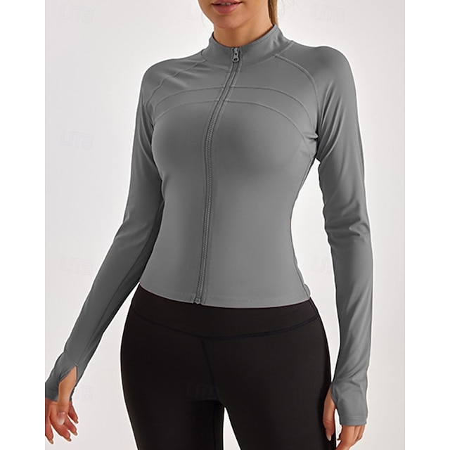  Damen Sportjacke Stehkragen Sonnenschutz Elastisch Atmungsaktiv Fingermäntel Langarm Sport Einfarbig Jacke Für Pilates Laufen Fitness Sportkleidung