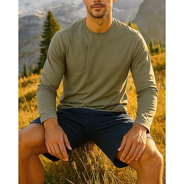  Herren Wanderhemd Golf-Pullover Wanderspitze Langarm Rundhalsausschnitt T-Shirt Oberteil Außen Schnelltrocknend Leicht Atmungsaktiv Polyester Schwarz Marinenblau Grün Tennis Golfspiel Laufen