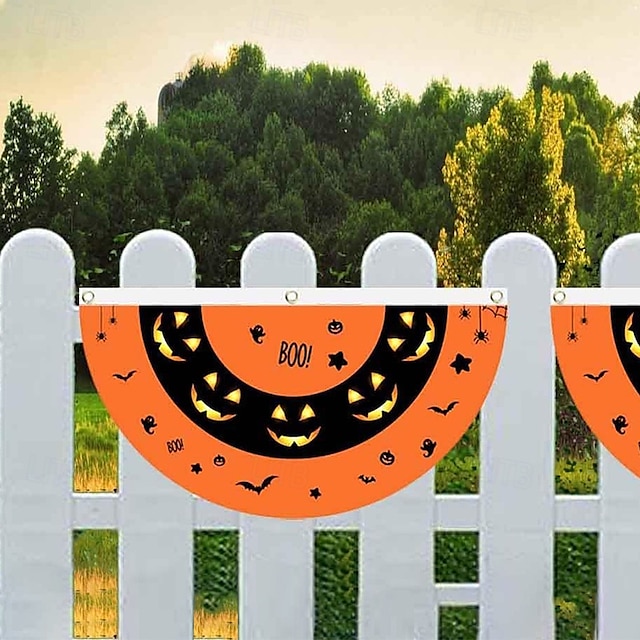  Halloween-waaiervlag, slinger voor buiten, vlag voor buiten, Halloween-tuinhek, hangende griezelige pompoenbanner, vlag voor op tafel, herfstkamerdecoratie, esthetische Halloween-verjaardagsfeestjesdecoratie.