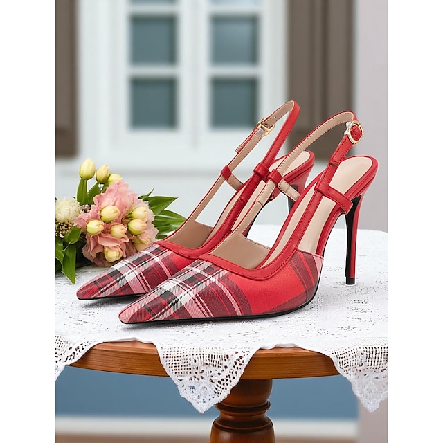  Escarpins à talons aiguilles et bride arrière à carreaux verts pour femmes – talons hauts à bout pointu en tartan rétro pour les fêtes de printemps, les thés de l'après-midi et les looks d'inspiration vintage