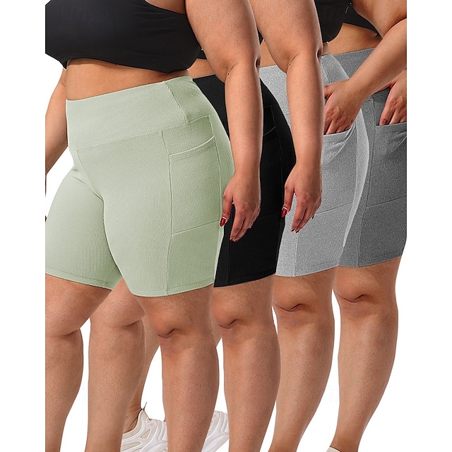  Dame pilatesleggings sportsbukser Yoga Leggings Lomme Lettvekt Pilates Treningsstudio Løp Shorts Mørkegrå Store størrelser sport Sportsklær Mikroelastisk