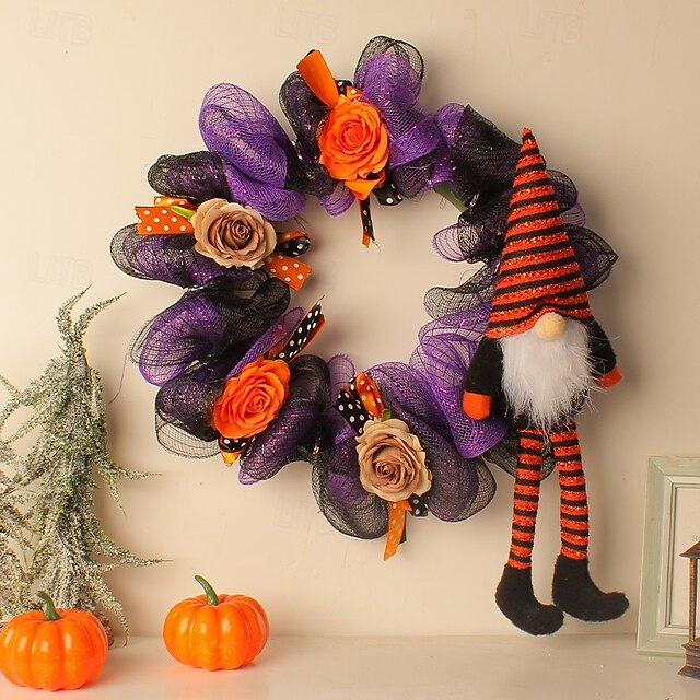 Halloween Gnome Wreaths for Front Door Indoor Outdoor Decoration, Gnome