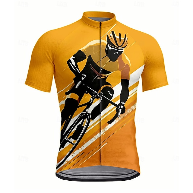  Homme Maillot de cyclisme Manche Courte Cyclisme Maillot Top avec 3 poches arrière Résistant aux UV Séchage Rapide Fermeture Éclair Frontale Bandes réfléchissantes Jaune Des sports Vêtement Tenue