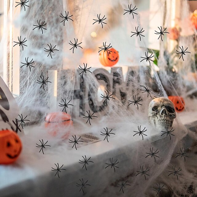  halloween edderkoppdekorasjoner med ekstra falske edderkopper, super stretchy spindelvev for halloween dekor innendørs og utendørs