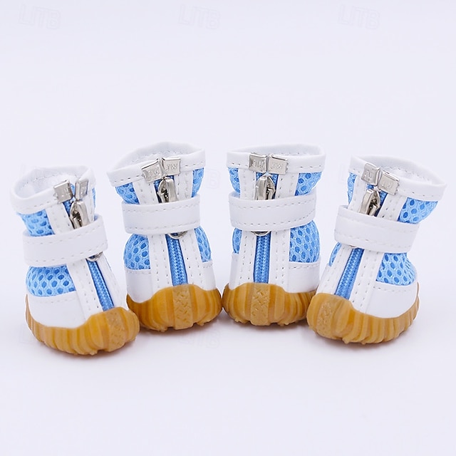  Chaussures pour chien en maille, bottes pour animaux de compagnie, chaussures respirantes pour petit chien, sandales imperméables pour animaux de compagnie avec semelle antidérapante et fermeture à