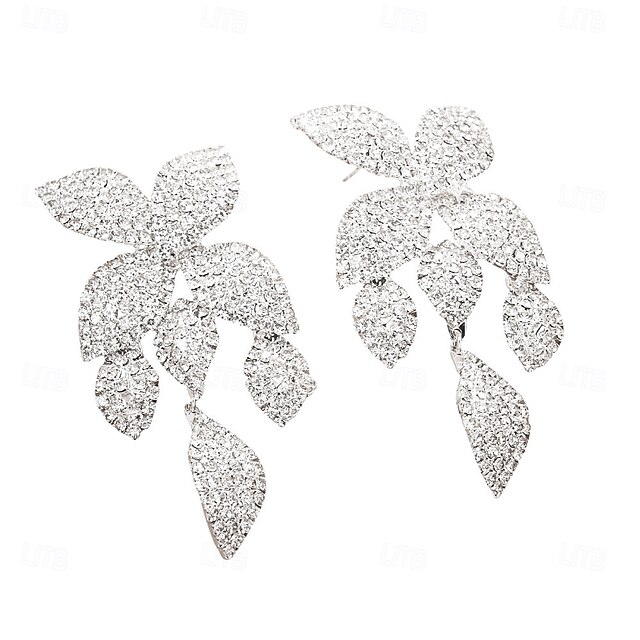  Mujer Pendientes cortos Retro Forma de Hoja Precioso Moda Diamante Sintético Aretes Joyas Plata Para Boda Fiesta Festivos 1 Par