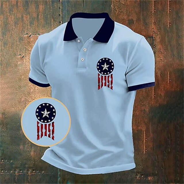 American Independence Day Men's American US Flag Polo Shirts Button Up Polos Golf Shirt Short Sleeve Polo Shirts Lapel Fashion Casual Daily Festival Print Summer White Red Blue4