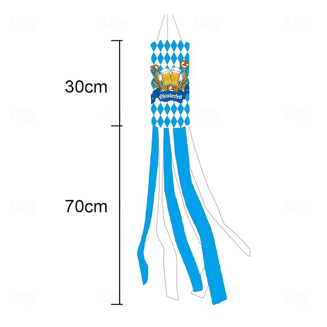  Oktoberfest Dekorationer Bayersk Vindstrut Tung Tysk Öl Design Utomhus Dekor Flagga Vindstrut Vit Blå Rutig Dekor Utanför