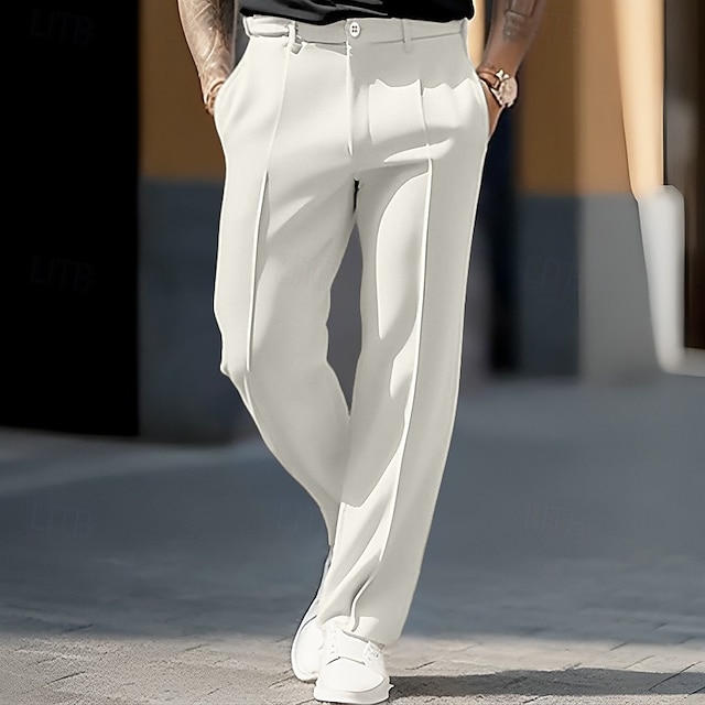  Herren Anzughosen Hose Hosen Hose Tasche Gerade geschnitten Glatt Komfort Atmungsaktiv Hochzeit Outdoor Täglich Modisch Brautkleider schlicht Schwarz Weiß
