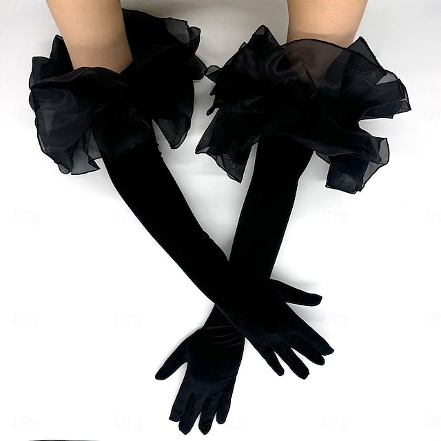  Terciopelo Hasta el Codo Guantes Elegante Con Volantes Boda / guante del partido