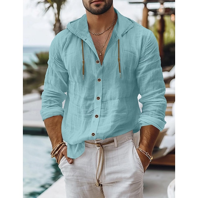  Per uomo Camicia Camicia di lino Camicia Estiva Abbigliamento da spiaggia Camicia con Bottoni Semplice Vacanza Casuale Nero Bianco Azzurro cielo Cachi Manica Lunga Colletto Primavera & Estate