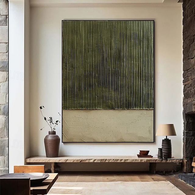  Handmade Oil Painting Canvas Wall Art Decoration Wabi-Sabi Style Retro Green Texture Abstract for Home Decor Stretched Frame Hanging Painting/Rolled Frameless Unstretched Painting