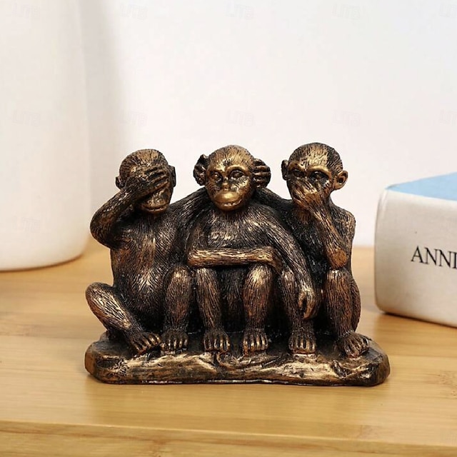  三猿の樹脂製置物風水装飾、見ざる、聞かざる、言わざるの像、自宅オフィスのテーブル装飾用