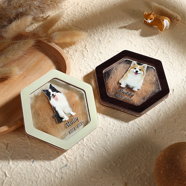  Personalized Pet Hair Memorial Gift, Custom Pet Photo Name, Pet Remembrance Ornament to Hold Fur, Sympathy Gift for Dog Cat Loss, Eternal Memory for Pet Owners