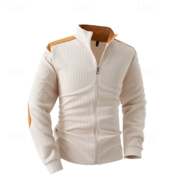  Homens Moletom Moletom com zíper completo Preto Branco Azul Cáqui Cinzento Colarinho Clerical Bloco de cor Jacquard Patchwork Bolsos Desportos e Ar livre Diário Feriado Poliéster Roupa de rua Básico