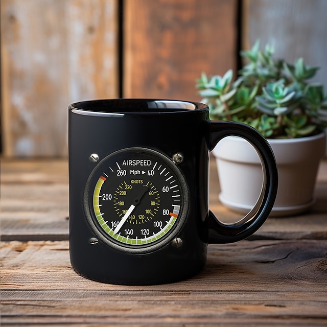  Tasse mit Instrumententafel im Cockpit eines Raumschiffs, 330 ml/12 oz schwarze Kaffeetasse aus Keramik, kreative Geschenktasse für Luft- und Raumfahrtpiloten für Flugbegeisterte, Ingenieure,