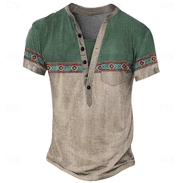  Herren Grafik Geometrisch Stammes T Shirt Henley Hemd T-Shirt Kurzarm Vintage Designer Basic Outdoor Lässig Täglich Sommer Hellgrün Violett Marineblau Dunkelgrün Henley Henley T-Shirt