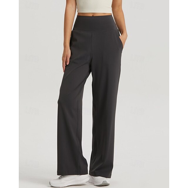  Damen Fitnesshose Pilates-Hosen Yogahose Mit Taschen Leicht Hohe Taille Fitnessstudio Pilates Zumba Unterteile Einfarbig Schwarz Weiß Dunkelmarine Herbst Sport Sportkleidung Mikroelastisch Lässiger