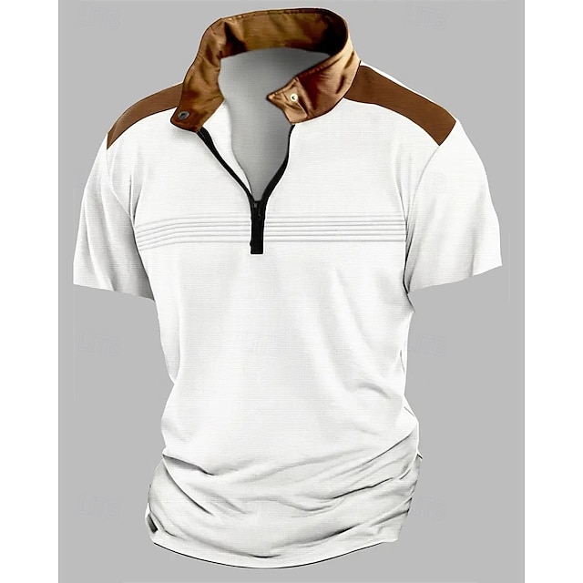  Herren Viertel-Reißverschluss-Poloshirt Golfshirt Arbeit Lässig Revers Kurzarm Basic Modern Farbblock Patchwork Sommer Normale Passform Schwarz Weiß Himmelblau Khaki Grau
