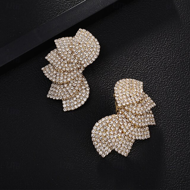  Femmes Boucles d'oreilles clous Superposé Forme de Feuille Précieux Pétale ancien Mode Artistique Diamant Imitation Des boucles d'oreilles Bijoux Argent / Doré Pour Mariage Soirée Quotidien Festival