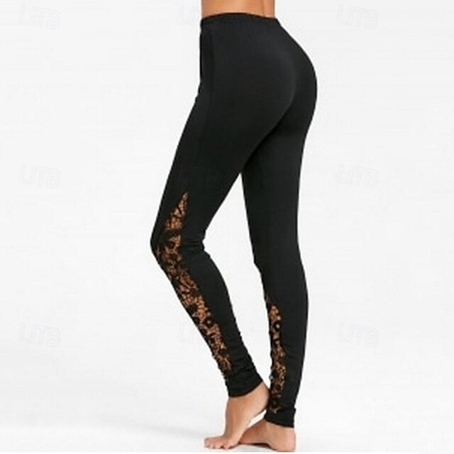  Pentru femei Jambiere Pantaloni scurți anti uz Modă Șic Stradă Lungime gambă Talie Înaltă Culoare solidă Dantelă Talie elastică Respirabil Comfortabil Strech Purtare Zilnică Sfârșit de săptămână Negru