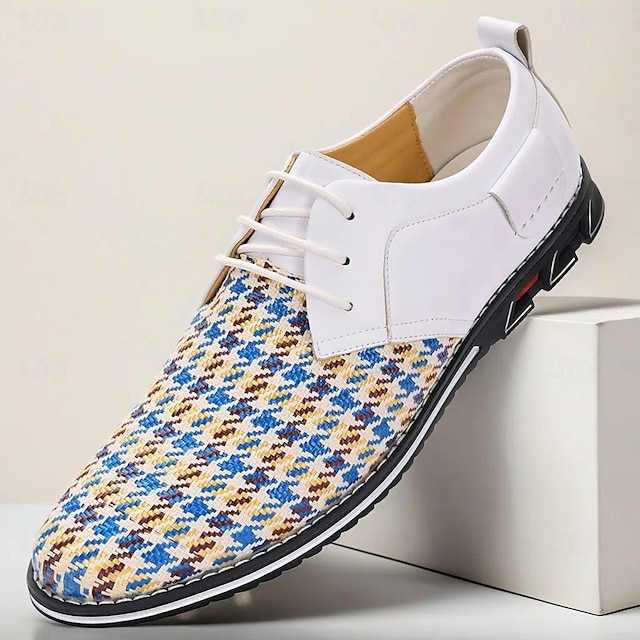  gewebte weiß-blaue Herren-Schnürschuhe mit atmungsaktivem Material und trendigem Design – ideal für Freizeitausflüge, Sommerveranstaltungen und den Alltag