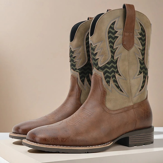  Bottines western marron clair à motif chevron pour homme - cuir de qualité supérieure, élégantes, parfaites pour les tenues décontractées, les événements cowboy et les aventures en plein air