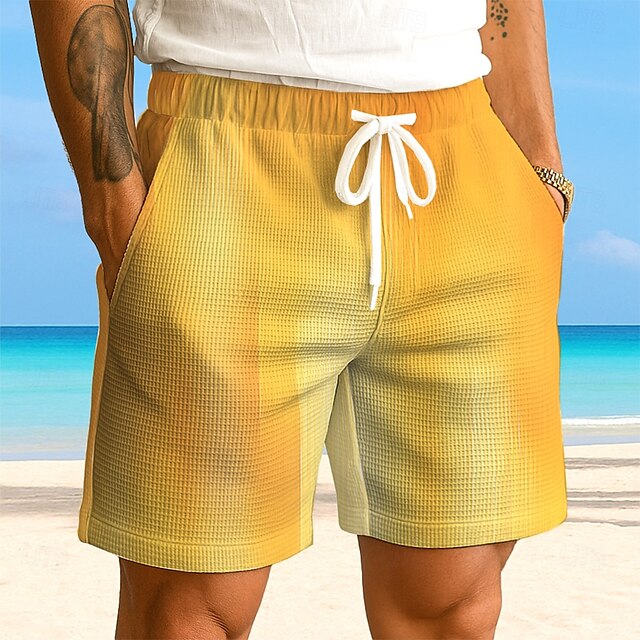  Homens Cor gradiente Calções Waffle Shorts de moletom Shorts casuais Cintura Média Moda Casual Férias Corrida Dar certo Cintura elástica com cordão Shorts com bolsos Designer Roupa