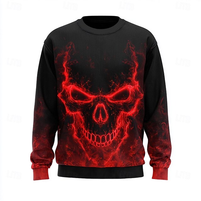  Halloween Męskie Czaszka 3D Bluzy Bluza dresowa Bluza z kapturem Półgolf Codzienny Druk 3D Czerwony Niebieski Wycięcie pod szyją 3D Na każdy sezon Projektant