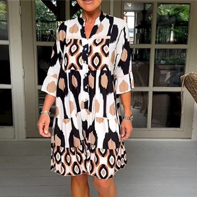 Women's Mini Dress Casual Dress Summer Dress Fashion Modern Daily Beach Weekend Regular Fit Geometric Half Sleeve V Neck Blue Brown Green Summer4