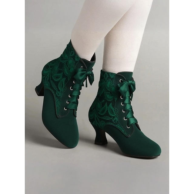  női viktoriánus fűzős bokacsizma - zöld velúr magas sarkú csizma vintage és steampunk jelmezekhez