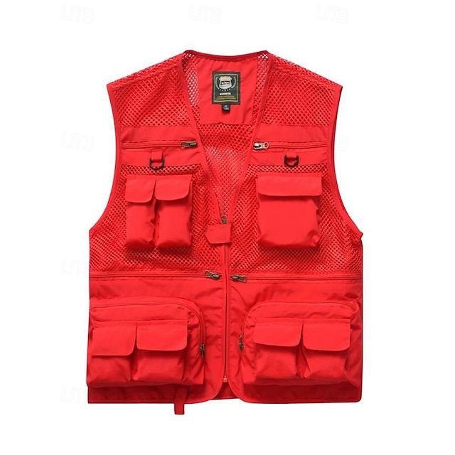  Pánské Rybářská vesta Dağcı Yeleği Bez rukávů Kamizelka Venkovní Prodyšné Rychleschnoucí Lehká váha Zima Zip Více kapes Polyester Černá Armádní zelená Červená Lov Rybaření Lezení
