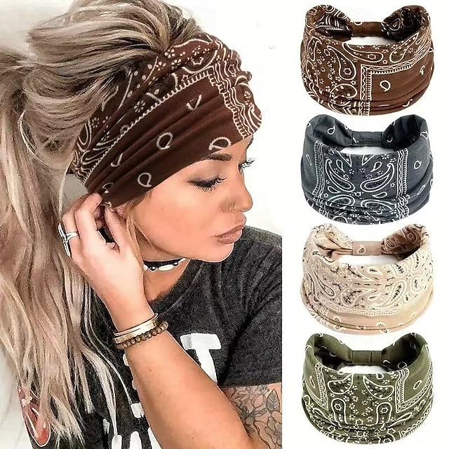  Fasce per capelli da yoga da donna, confezione da 4, fasce elastiche per capelli sportive che assorbono il sudore, fasce elastiche per la testa da allenamento per lo stile europeo e americano
